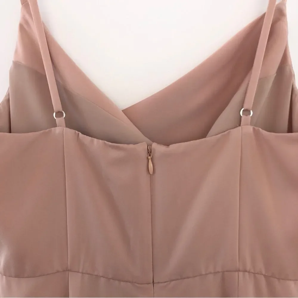 NBD REVOLVE Lila Gown in Champagne Satin Slip Draped Maxi Column Leg Slit S - Picture 8 of 13